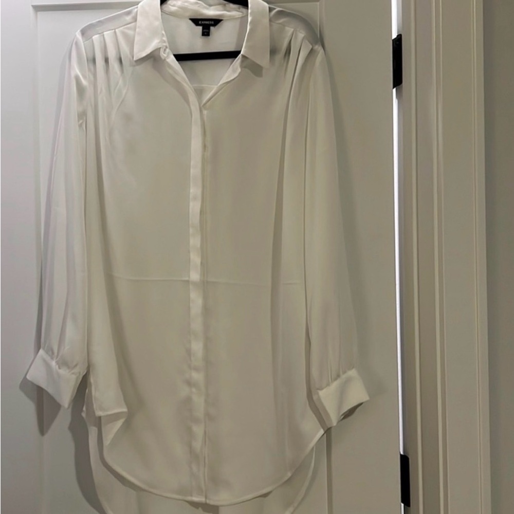 Express Pleated Shoulder Button Down Tunic Shirt … - image 1